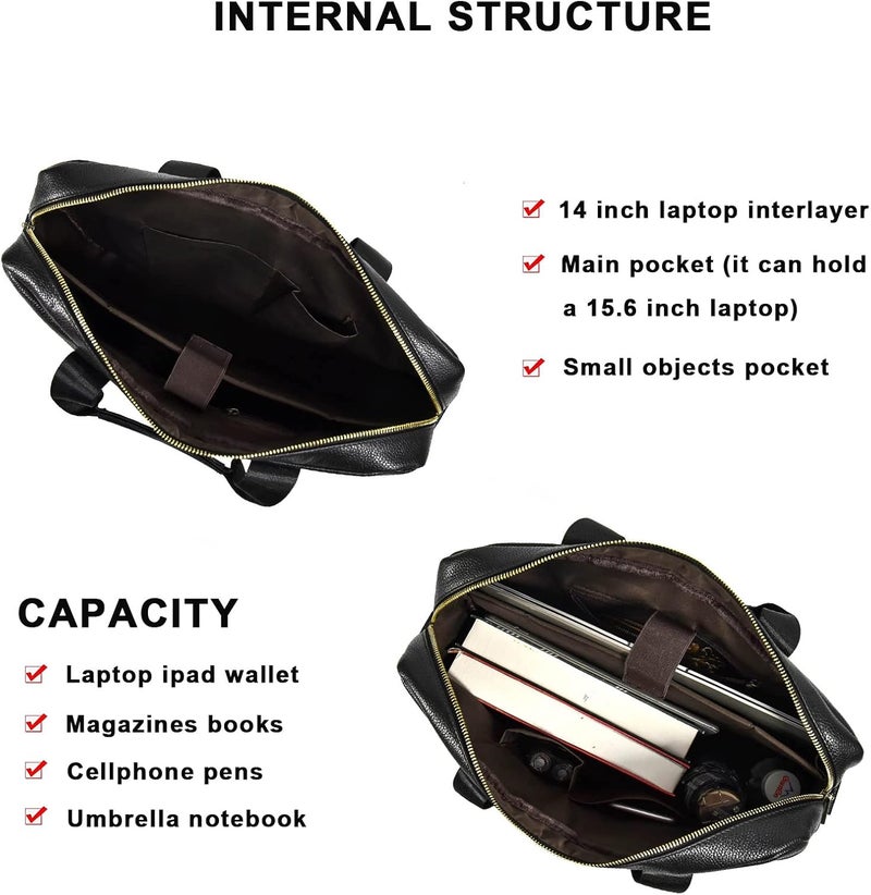 SAIION Genuine Leather Briefcase for Men, Laptop Computer Shoulder Bag With Strap, 15.6 Inch Business Travel Work Handbag - Image 3